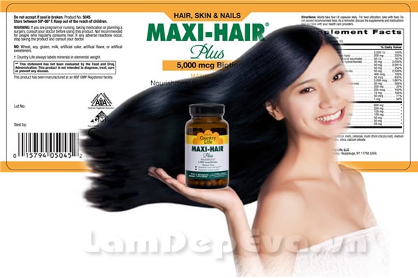 Thuốc Mọc Tóc Trị Hói Đầu Maxi-Hair Plus 5000mcg Của Mỹ -120 Viên