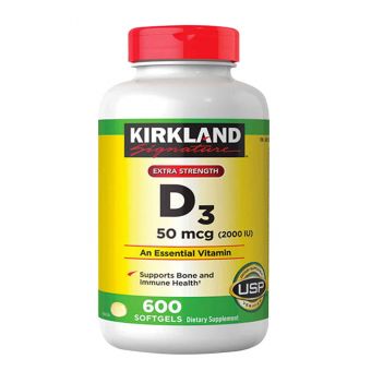 Viên uống Vitamin D3 Kirkland Extra Strength D3 50mcg mẫu mới