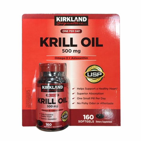 Dầu nhuyễn thể Krill Oil Kirkland 500mg 160 viên của Mỹ EVA